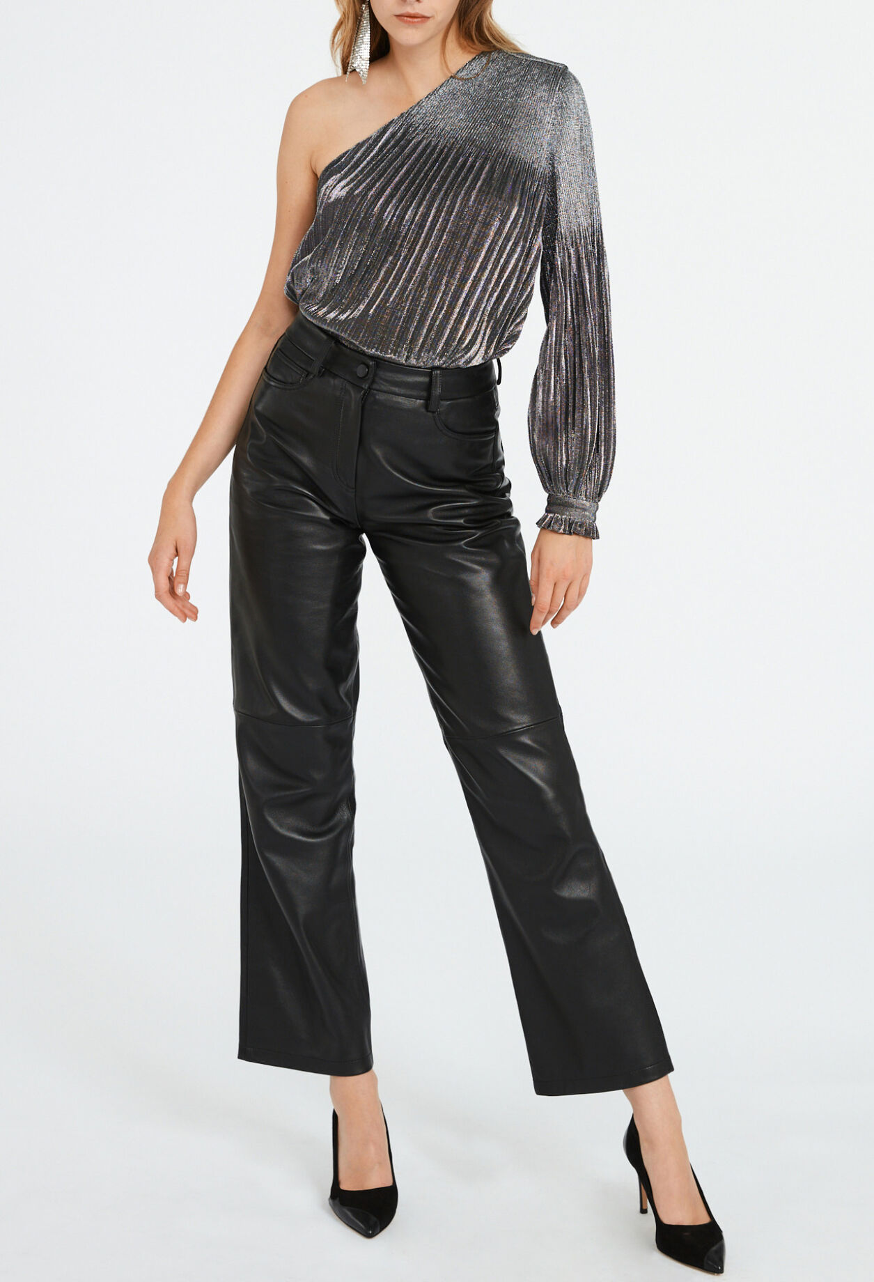 Asymmetric silver long sleeve top