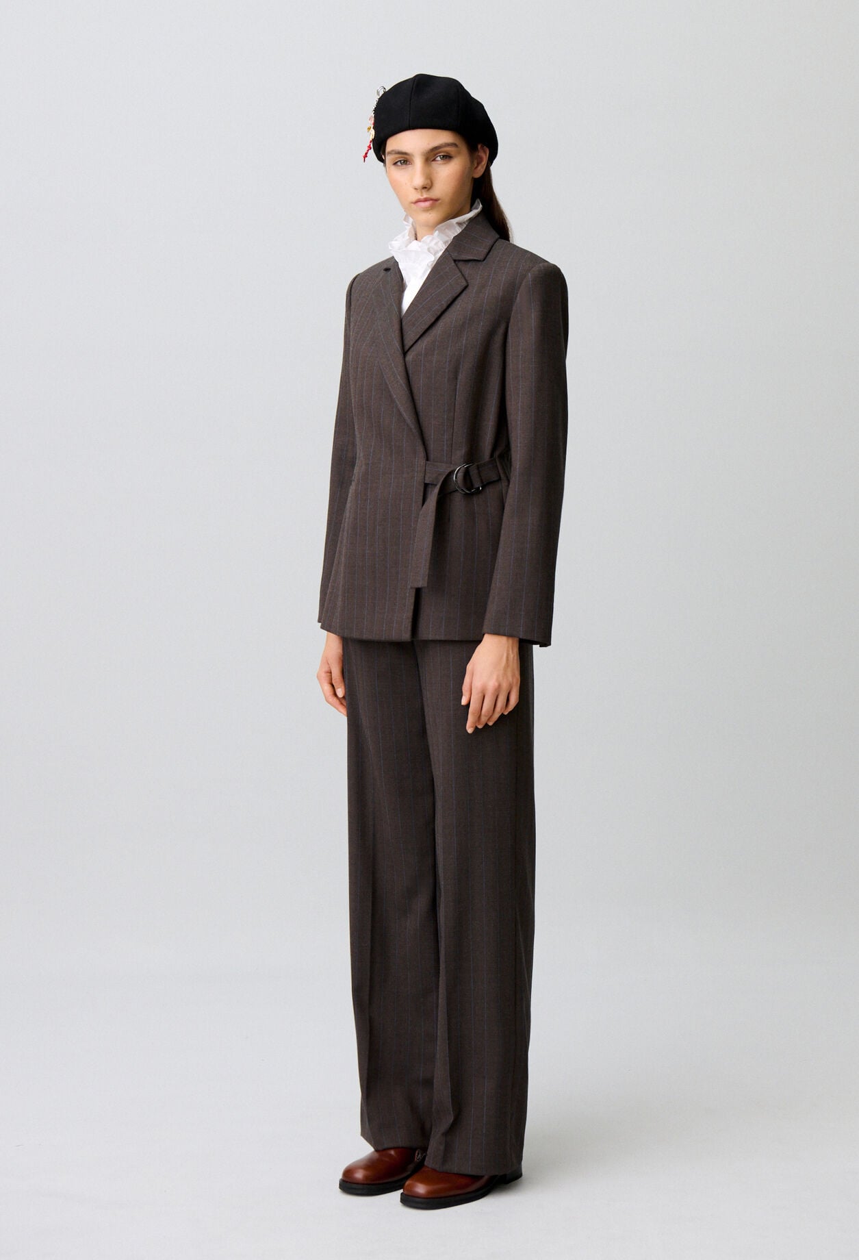Striped double buckle suit jacket