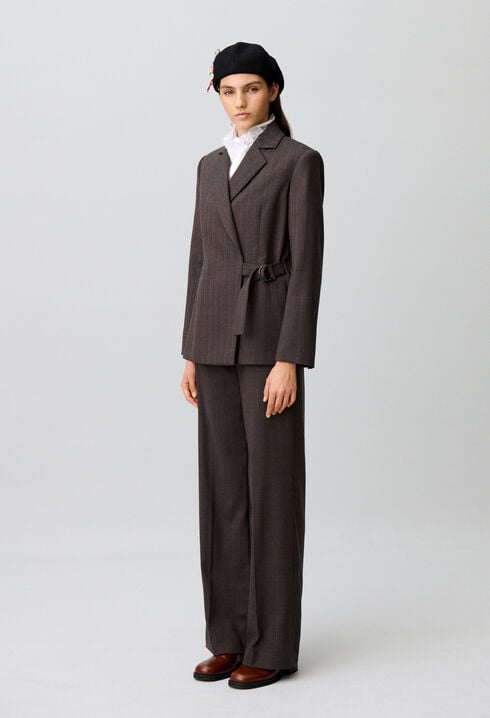 Striped double buckle suit jacket
