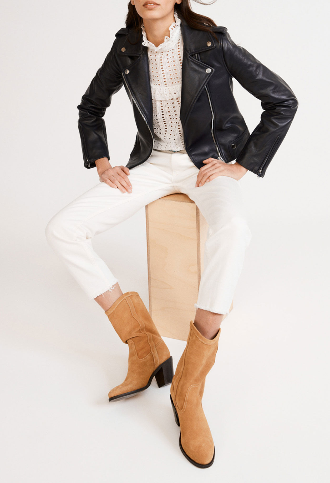 Eco-friendly leather zip-up jacket