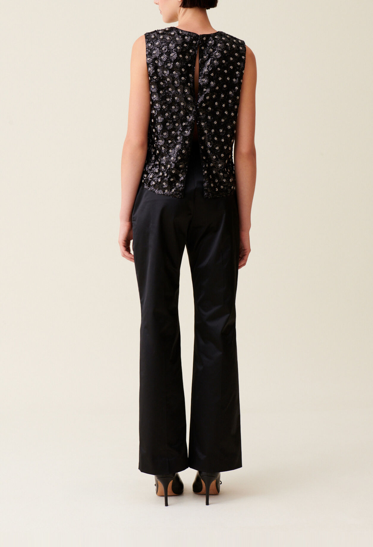 Top embroidered sequins open back