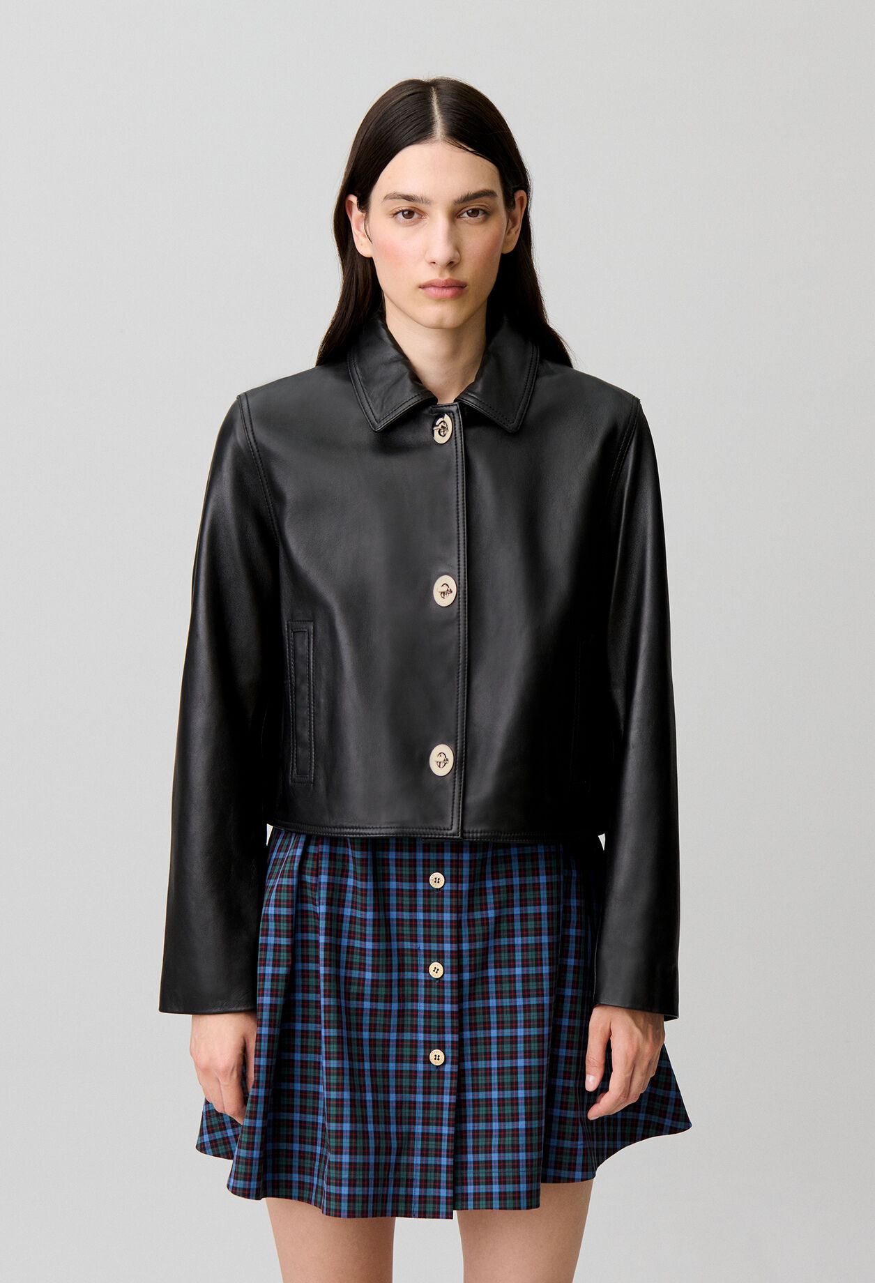Short black leather jacket