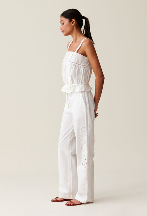 Ecru Straight-Leg Trousers Embroidery