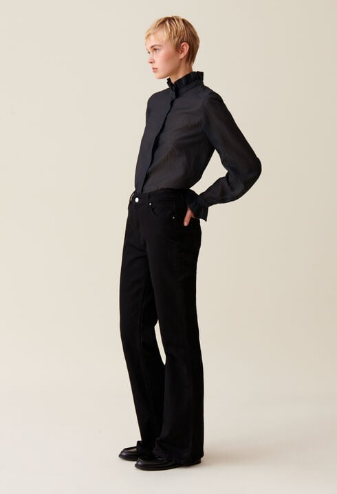 Flowy ruffle collar striped shirt