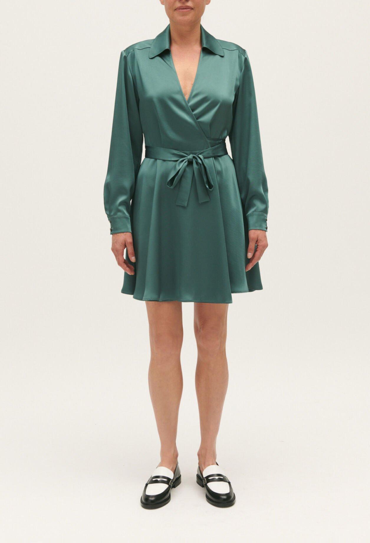 Short green wrapover dress