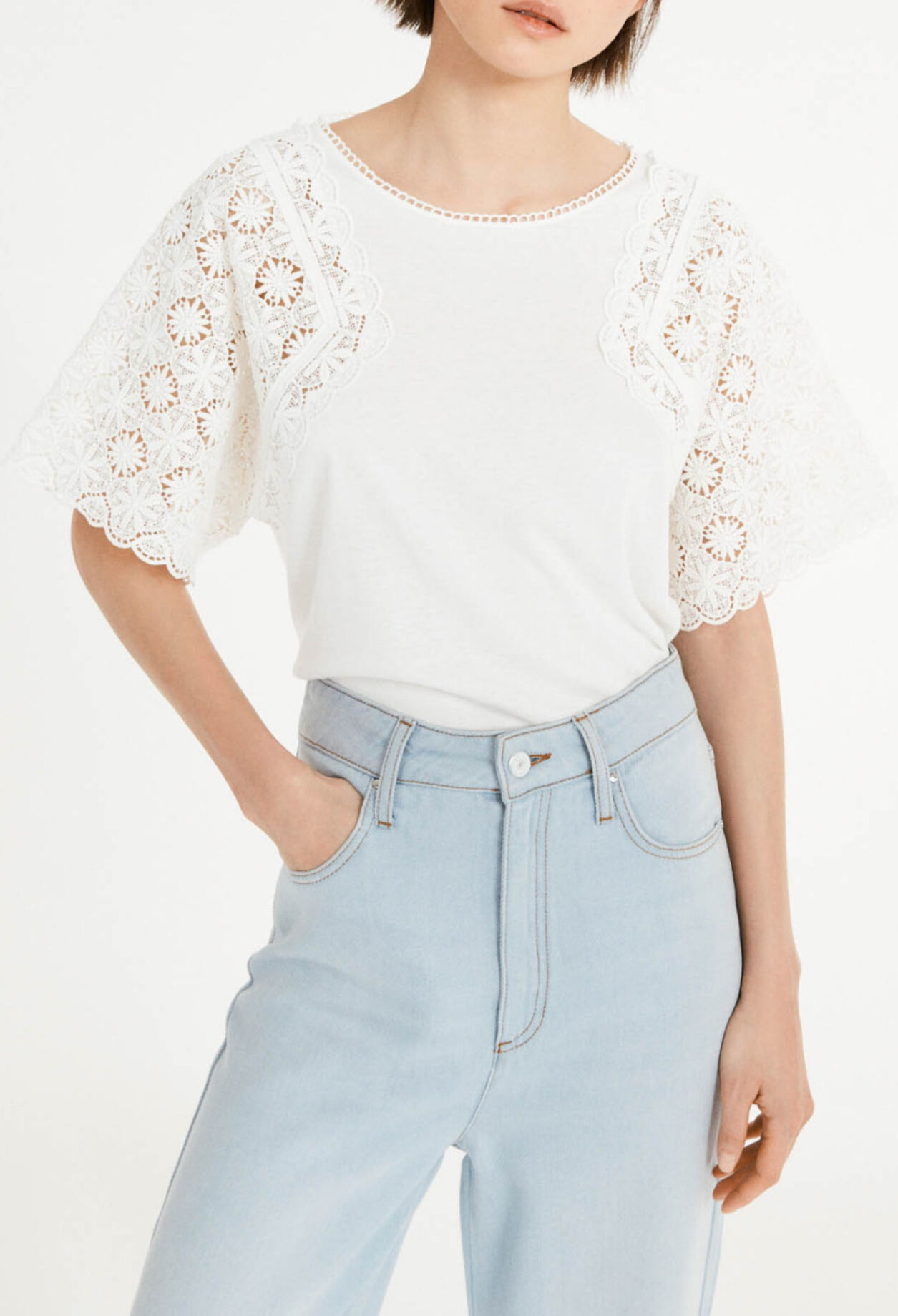 Guipure sleeve T-shirt