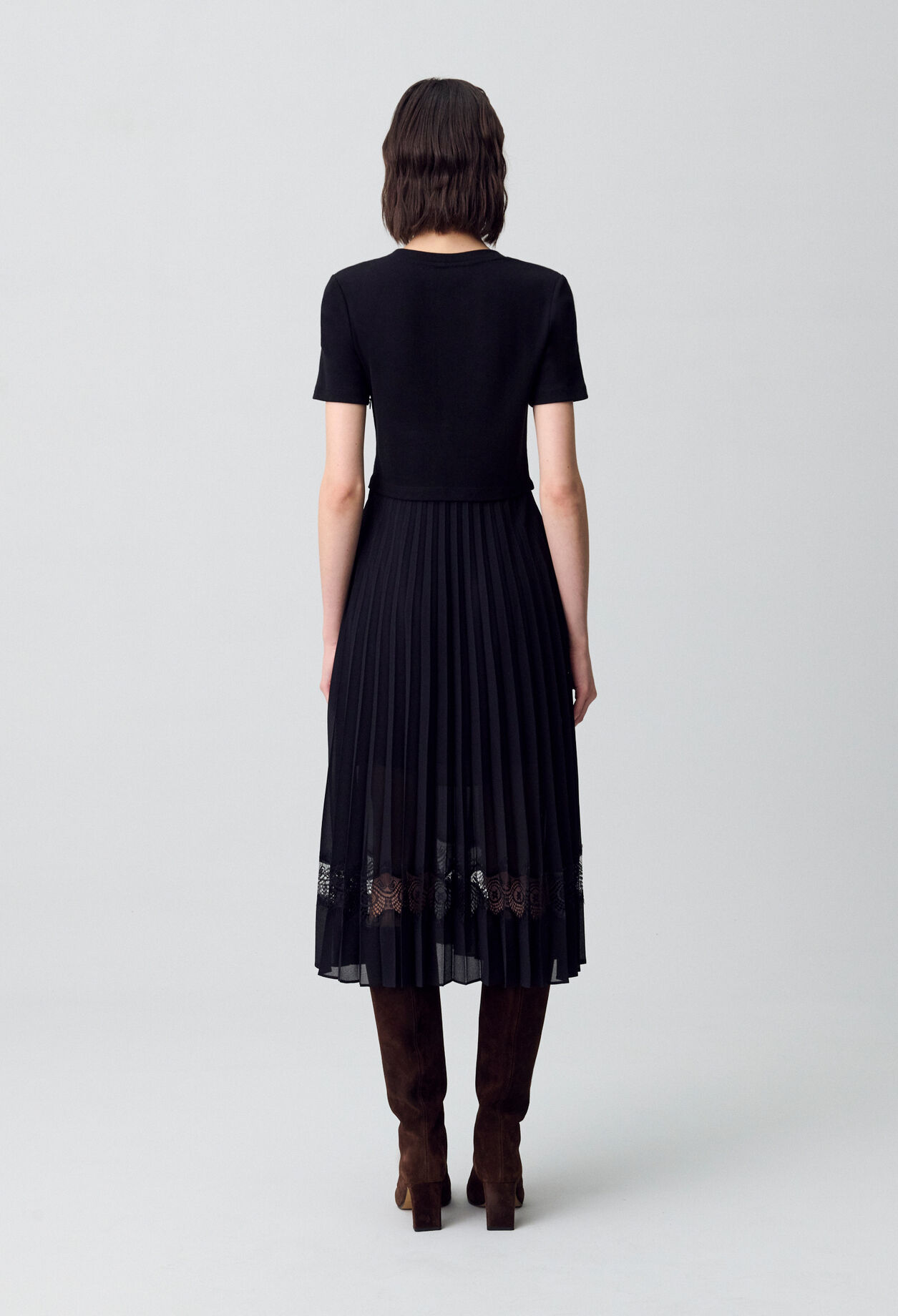 Twist black bi-material midi dress  Twist black bi-material midi dress