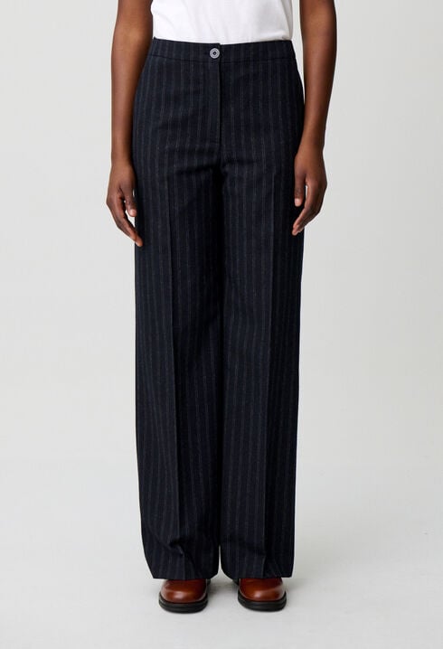 Striped wool blend trousers