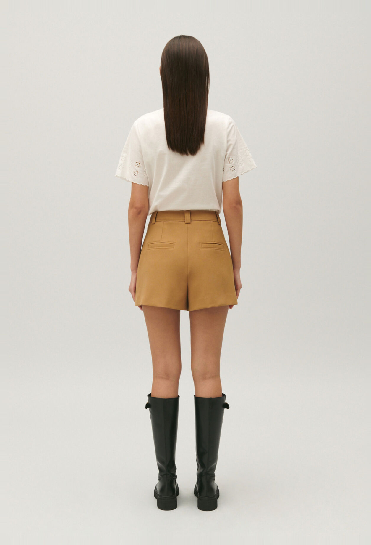 High-waisted camel shorts