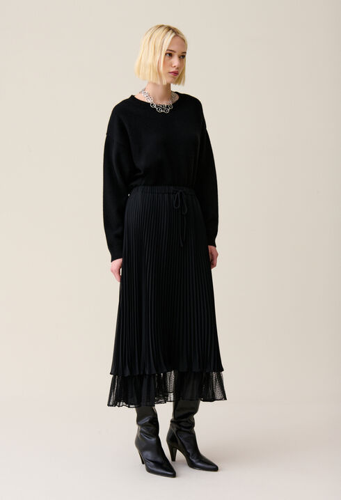 Black pleated midi skirt