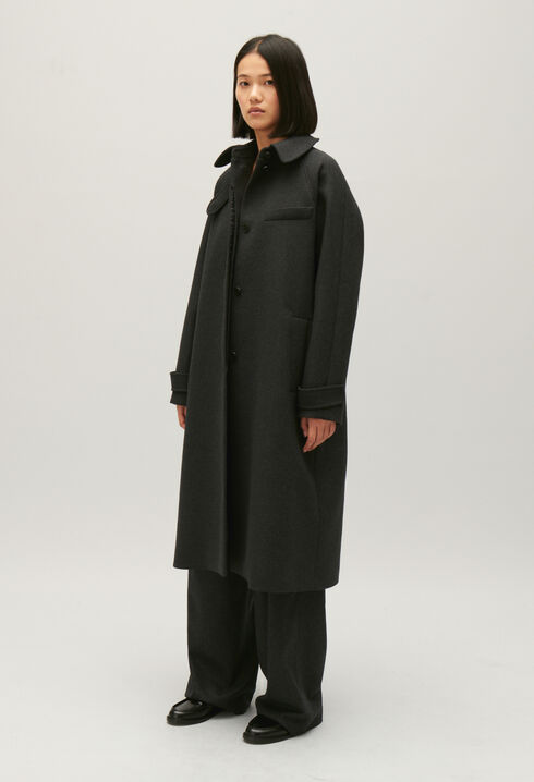 Flecked grey wool mid-length coat