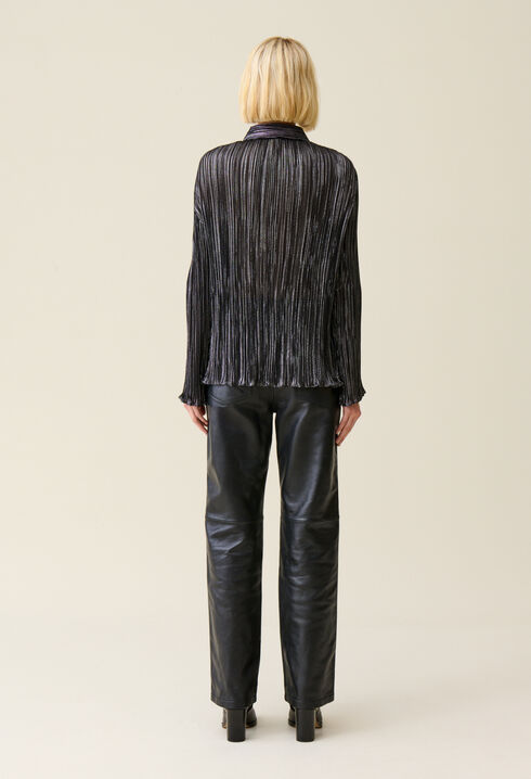Silver pleated fluid blouse