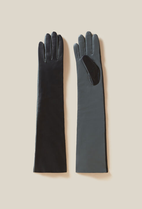 Long two-tone leather gloves