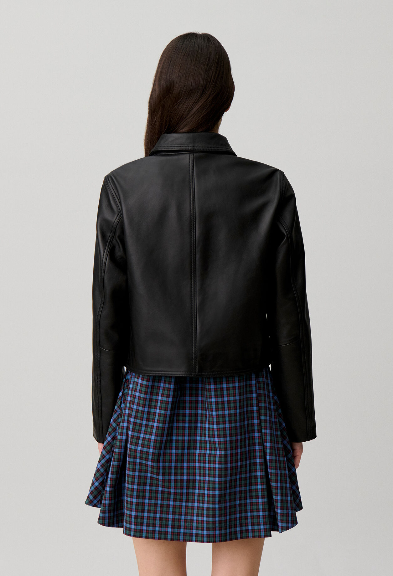 Short black leather jacket