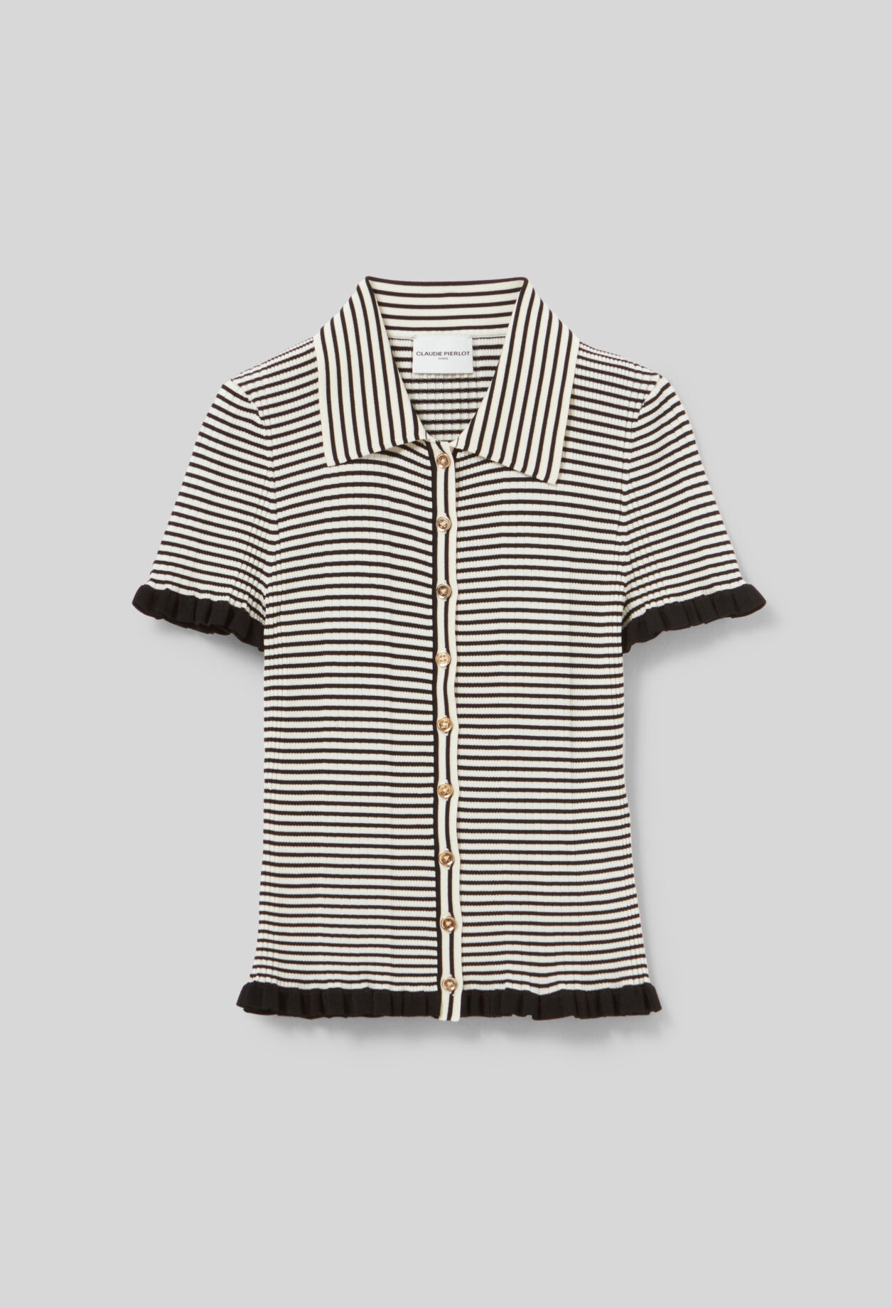 Buttoned striped polo top