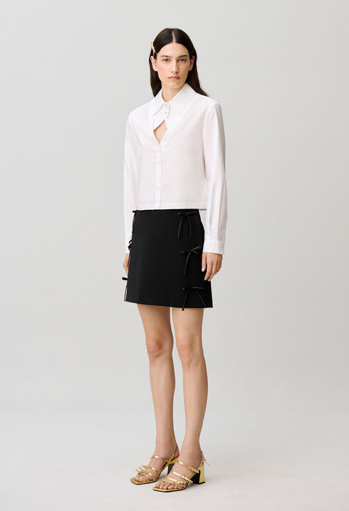 Straight flared skirt satin bows