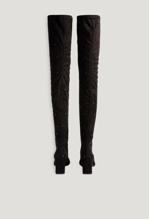 Black over-the-knee boots rhinestones