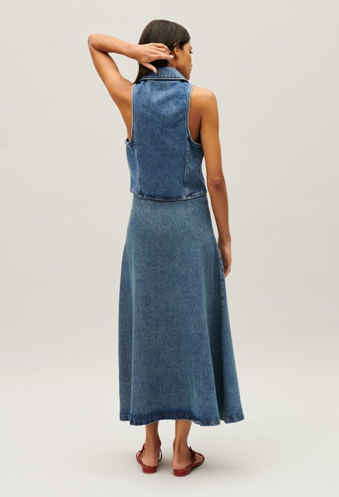 Blue denim sleeveless top