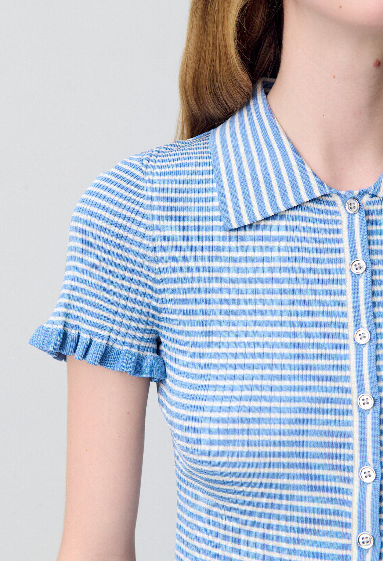 Buttoned striped polo top