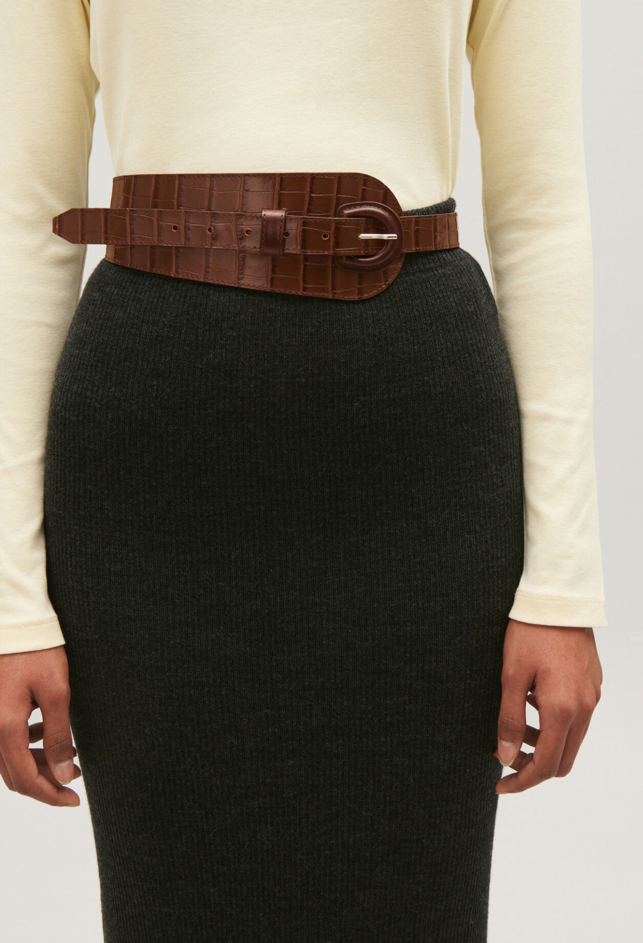 Brown embossed leather belt
