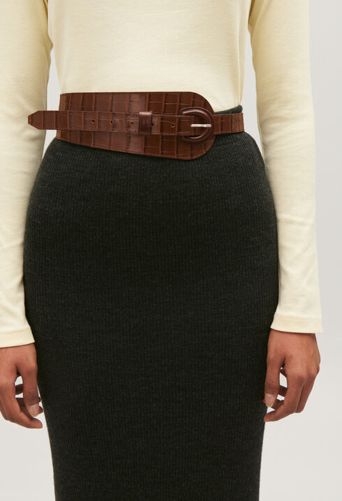Brown embossed leather belt
