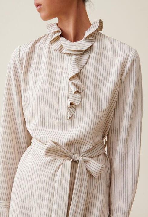 Striped Dress with Ruffle Neck