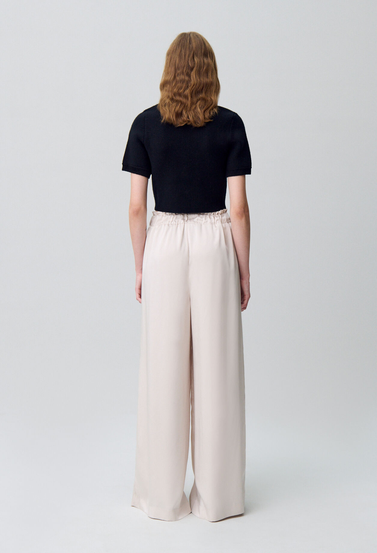 Wide-leg trousers with smocked waistband