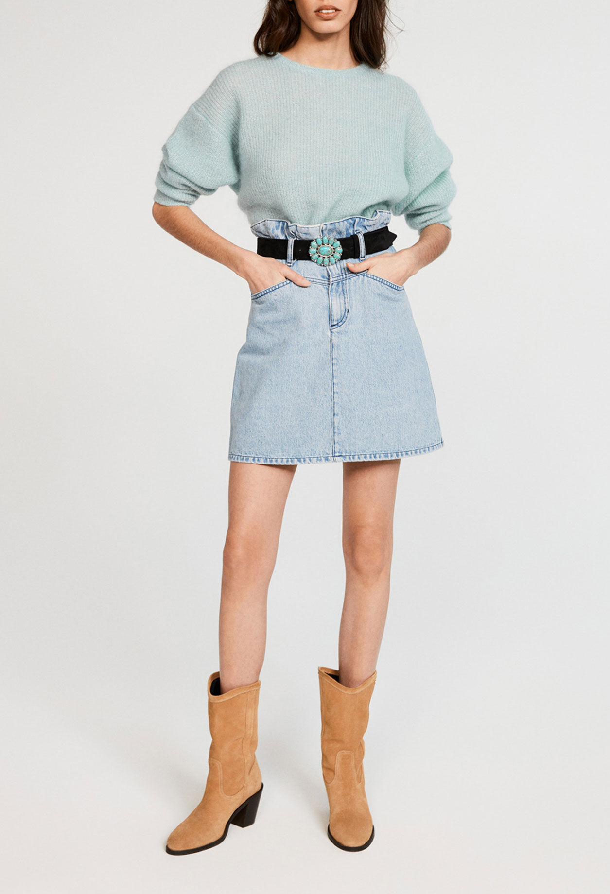 Straight fit organic cotton denim skirt