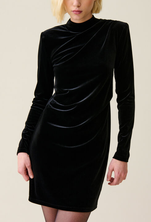 Fitted black velvet mini dress
