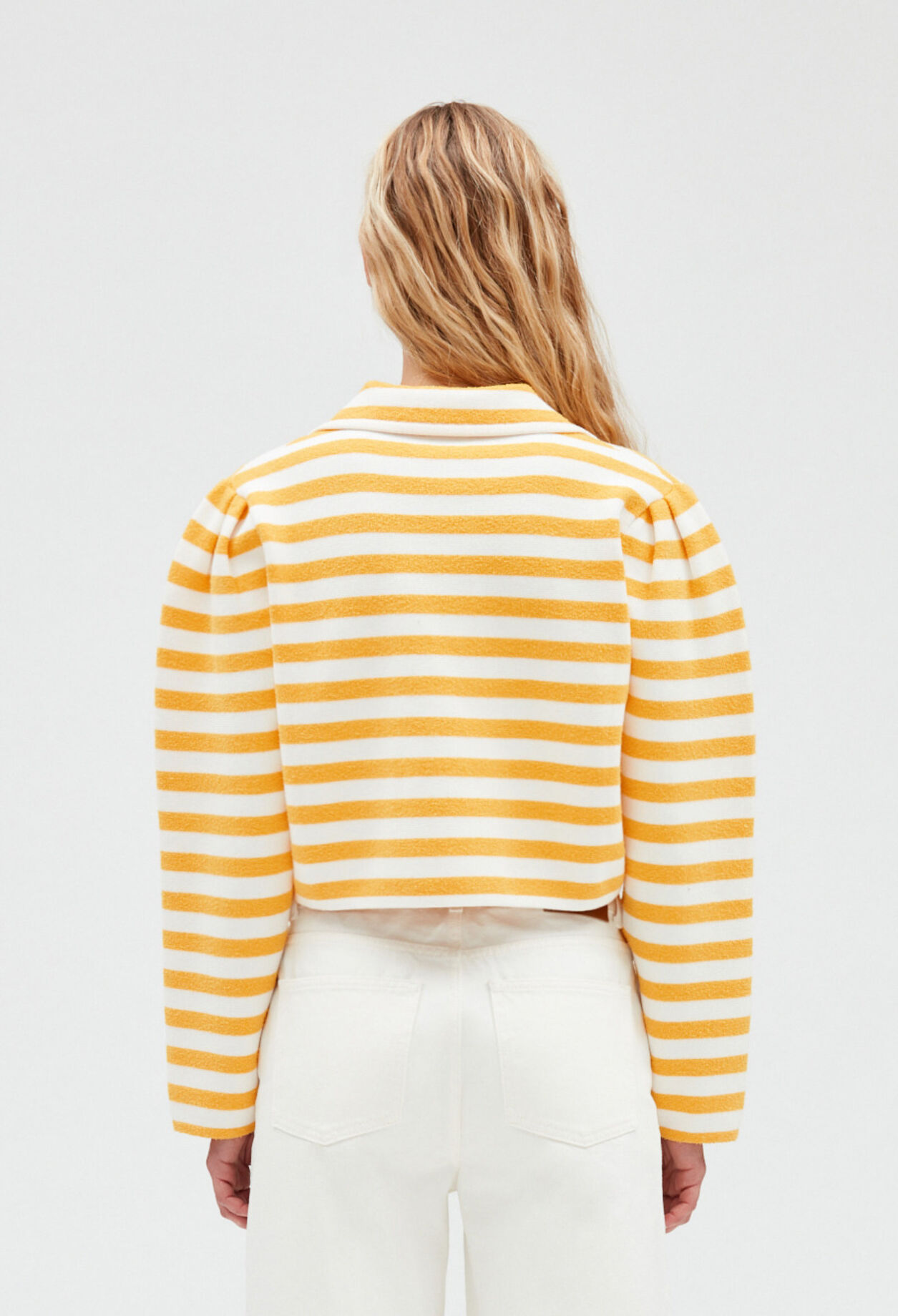 Short stripey terry cloth cardigan