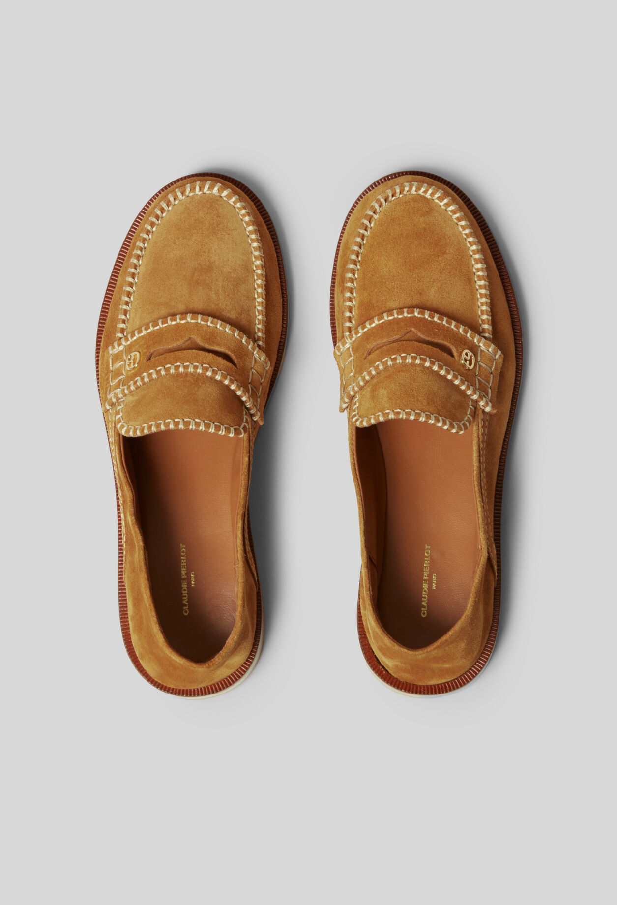 Suede mules with gold monogram Suede mules with gold monogram