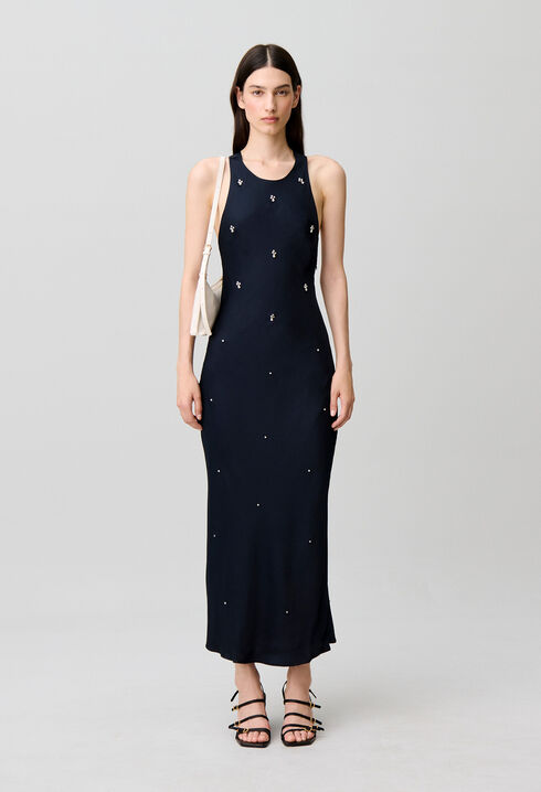 Embellished satin maxi dress