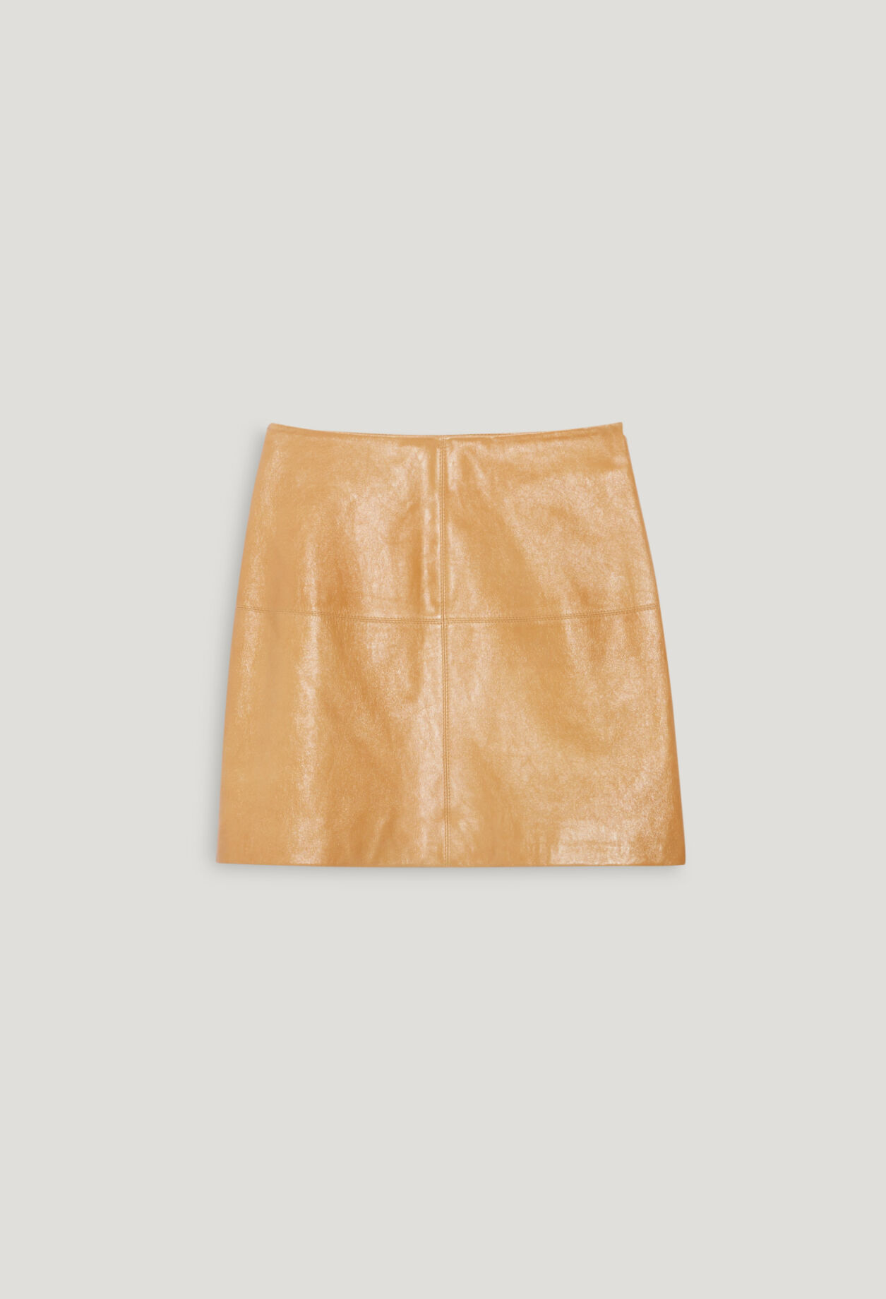 Short ochre yellow leather skirt