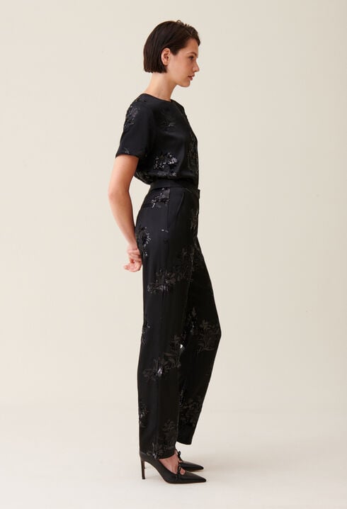 Black sequin-embellished trousers