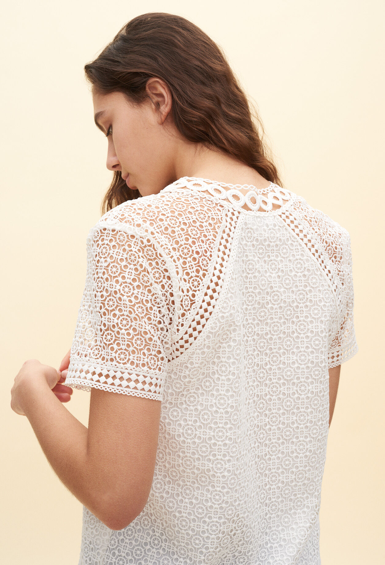 Shirt-sleeved lace pattern top