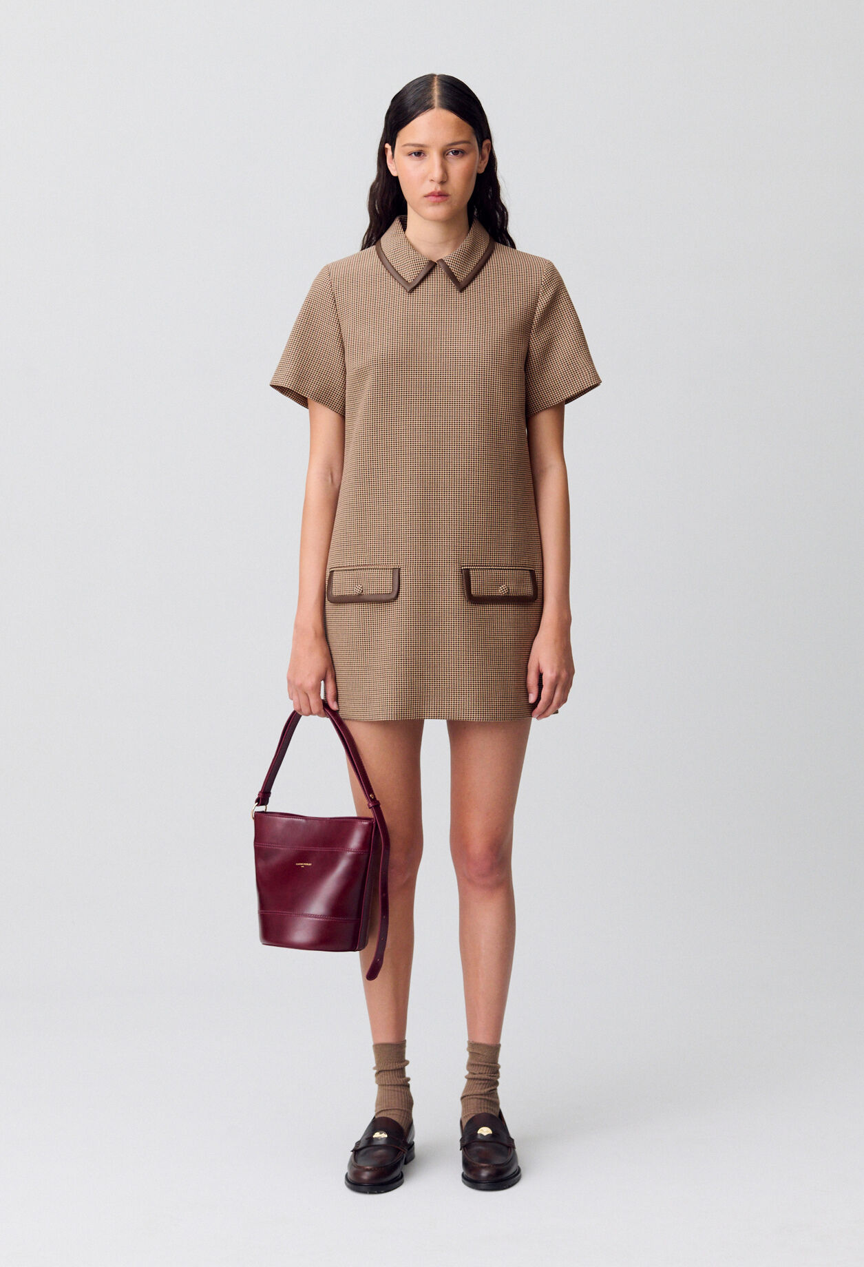 Shift dress with leather detailing Shift dress with leather detailing
