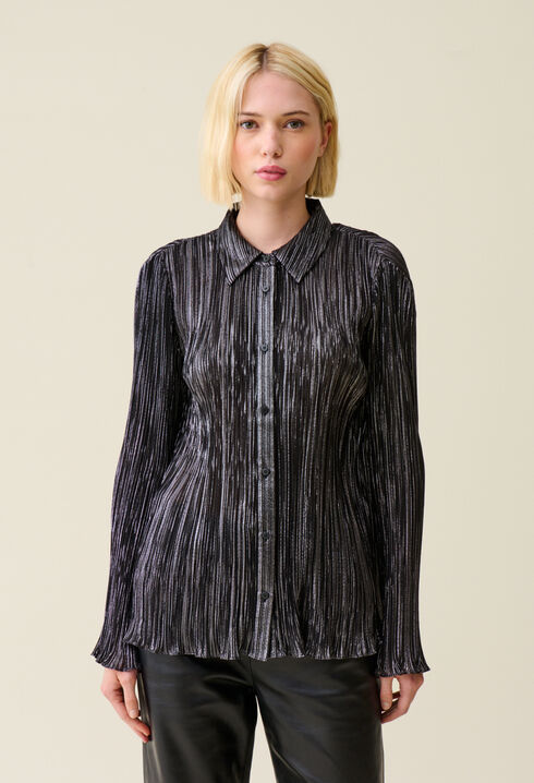 Silver pleated fluid blouse