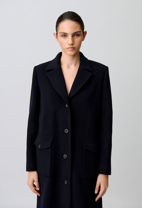 Long wool coat faux fur collar