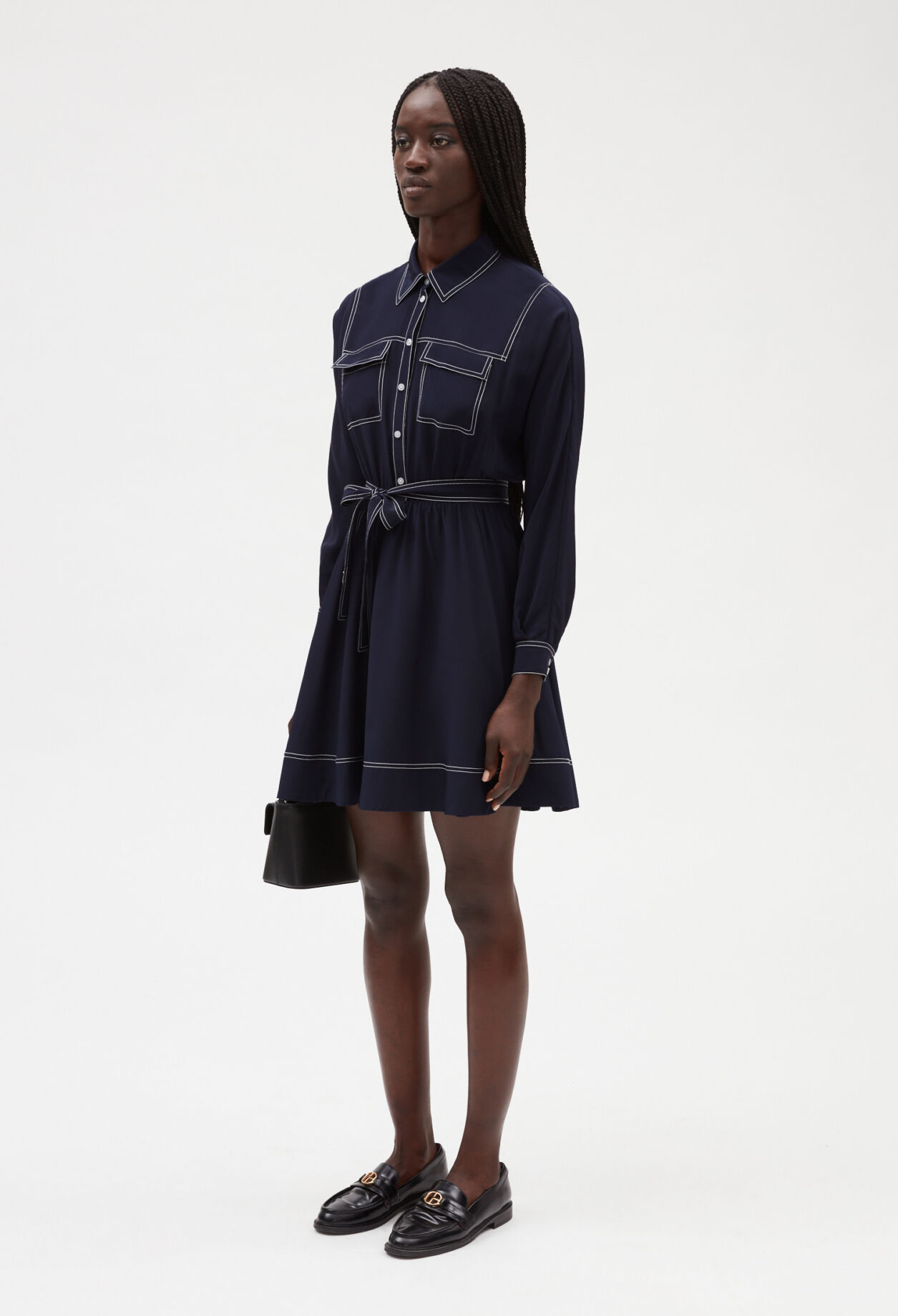 Blue silk long-sleeved short dress Blue silk long-sleeved short dress