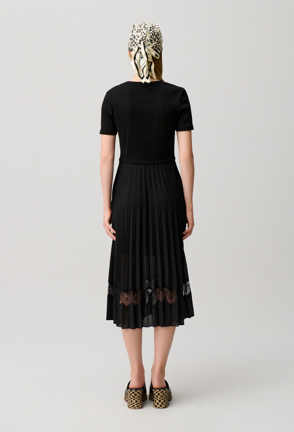 Twist black bi-material midi dress 