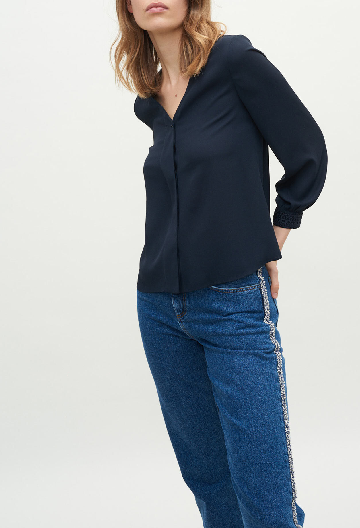 Blouse with embroidered cuffs