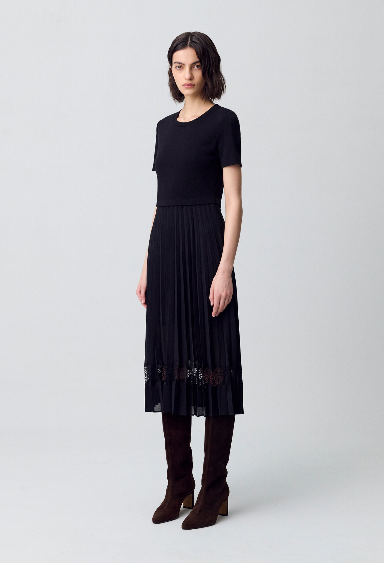 Twist black bi-material midi dress  Twist black bi-material midi dress