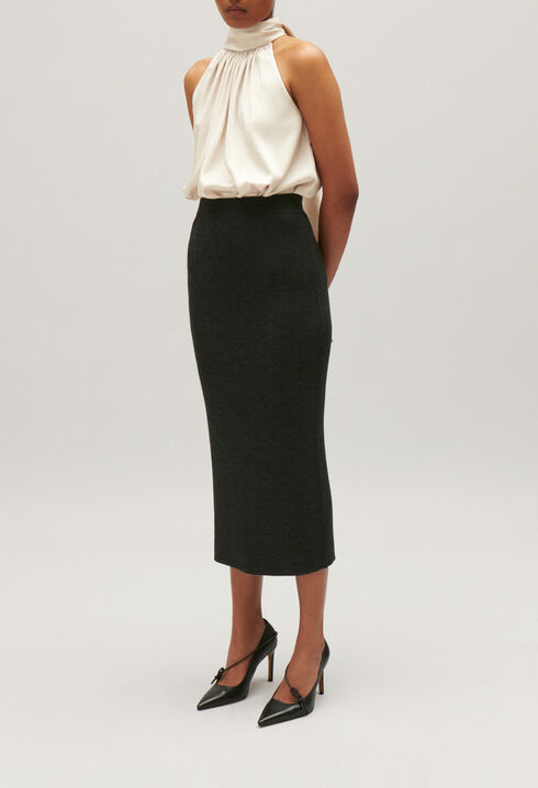 Marled grey knit maxi skirt