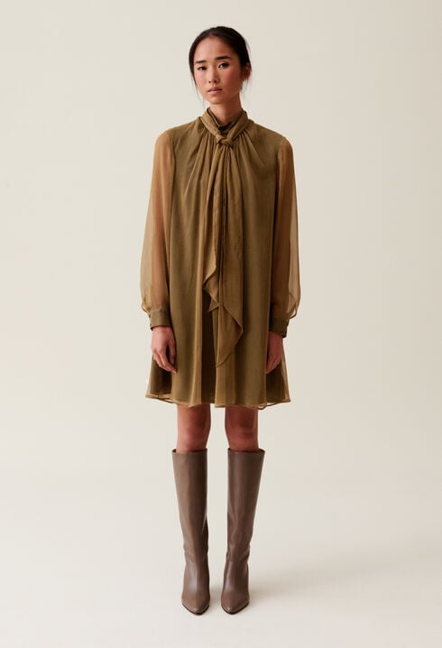 Flowy Dress with Tie Neck