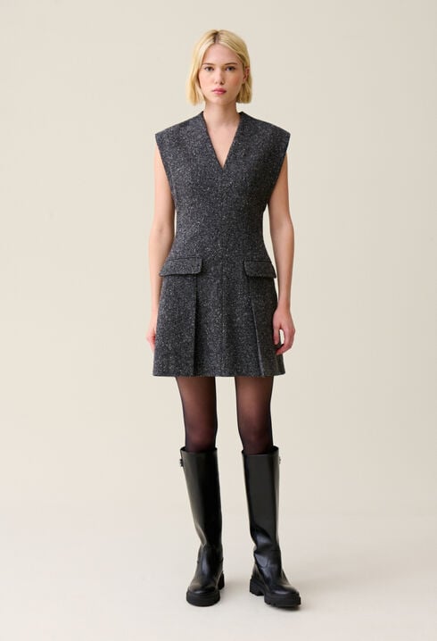 Grey fitted tweed suit dress