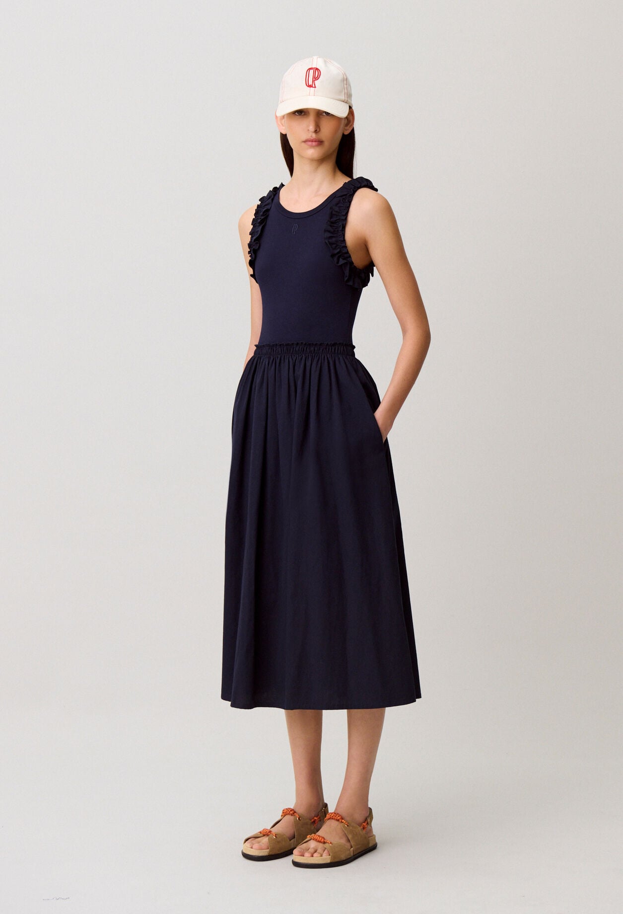 Bi-material cotton dress