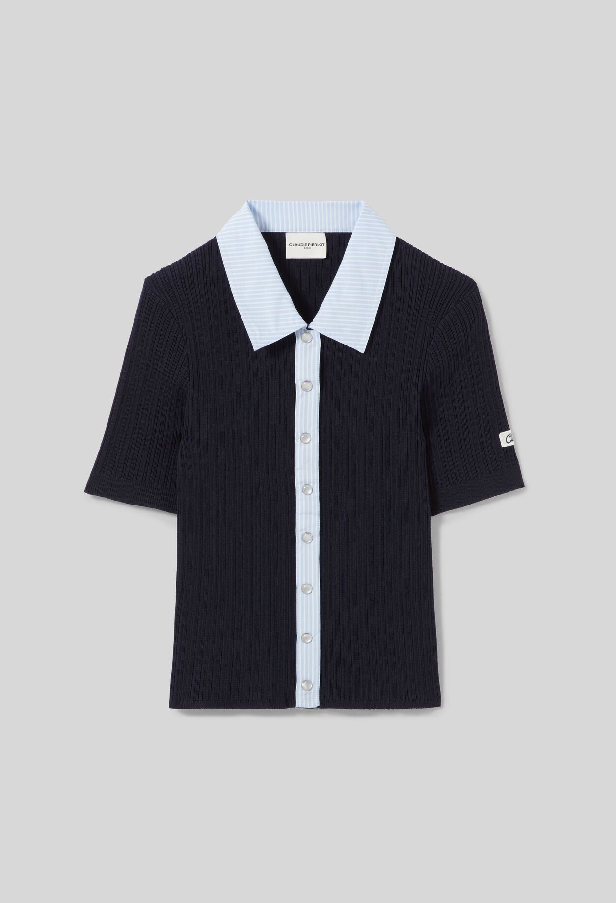 Striped bi-material cardigan