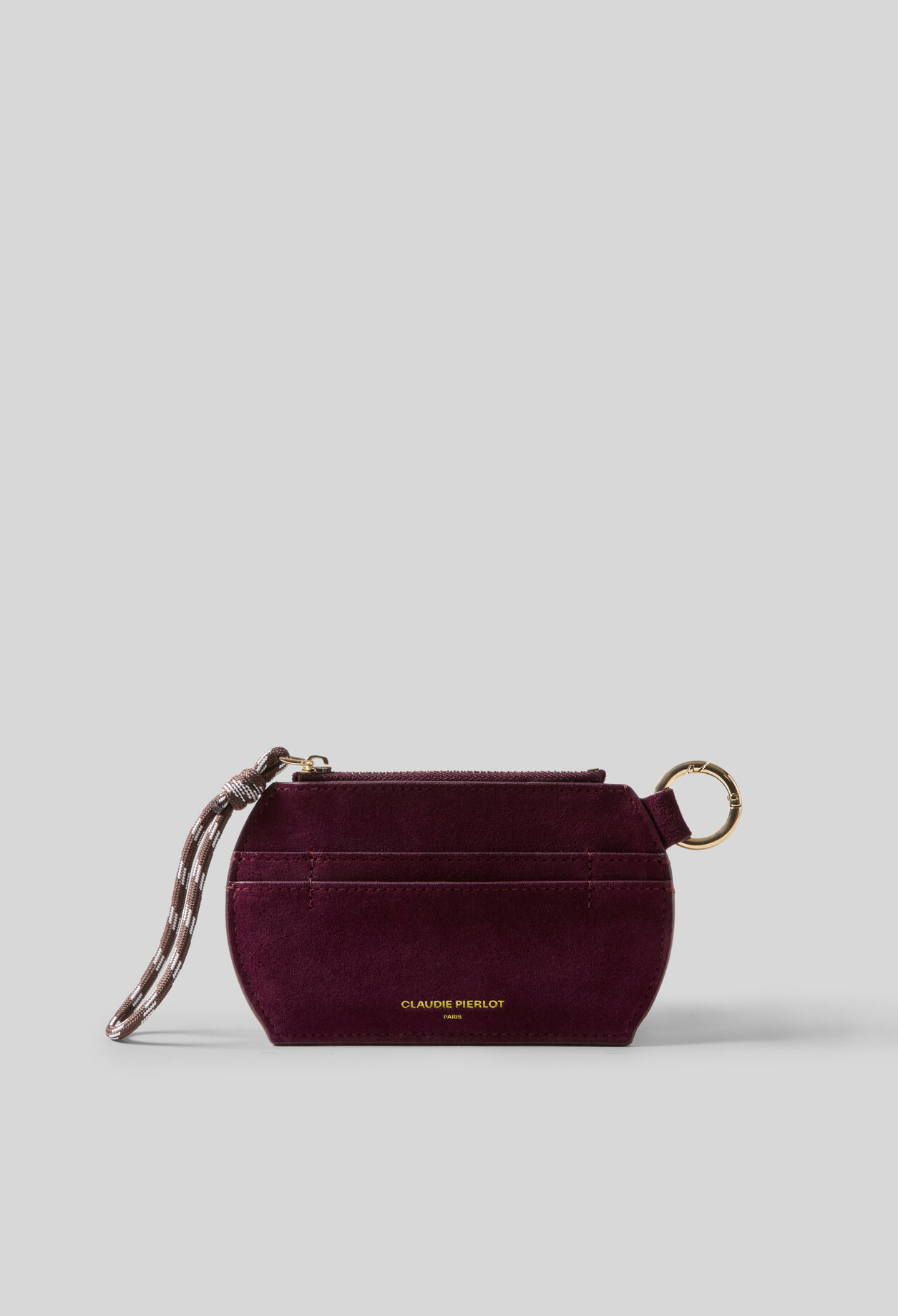 Beige suede zipped card holder