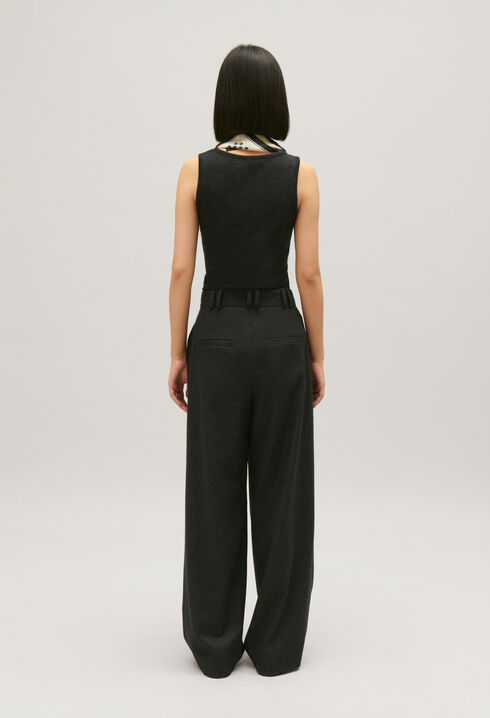 Flecked grey wide-leg trousers