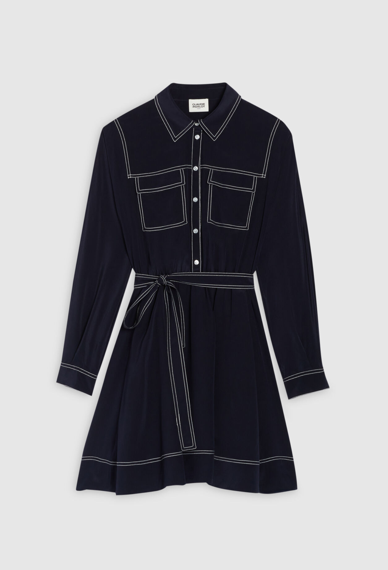 Blue silk long-sleeved short dress Blue silk long-sleeved short dress